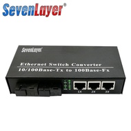 Fast Ethernet Switch Converter 20KM Fiber Optical Media Converter Single Mode 3 RJ45 and 2 SC Port 10/100M