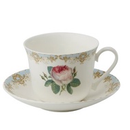 英國 RK | Vintage Roses 古典玫瑰園 450ml 天空粉藍 早餐杯盤組