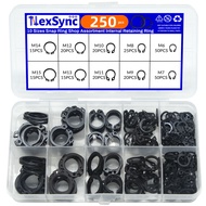 250pcs Assortment Kit Set M6 to M15 Black 65mn Shaft Bearing Retaining Clip Snap Ring C Type Externa