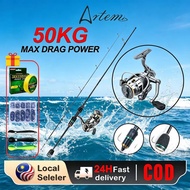 Artemis Rod Spinning Reel Joran Pancing 1 Set Reel Spinning Surf Reel Jigging Ultralight Pancing Set