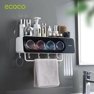 ECOCO No-Punching Wall-mounted Toothbrush Holder Toothbrush Cup Automatic Toothpaste Squeezer Dispen