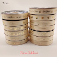 1 Roll 50 Yards* Cream Gold Ribbon "Golden Words" 2 cm. – Embossed Letter Design Premium And Luxurio