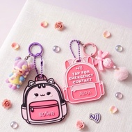 Pink Backpack Emergency Contact Card Keychain Tag Custom Name
