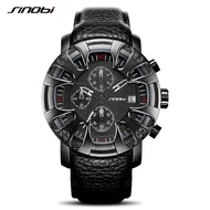 SINOBI Creative Men's Sports Watches 46mm Dial Plate Leather Strap Chronograph Waterproof Wristwacthes Military Clocks for Men SYUE