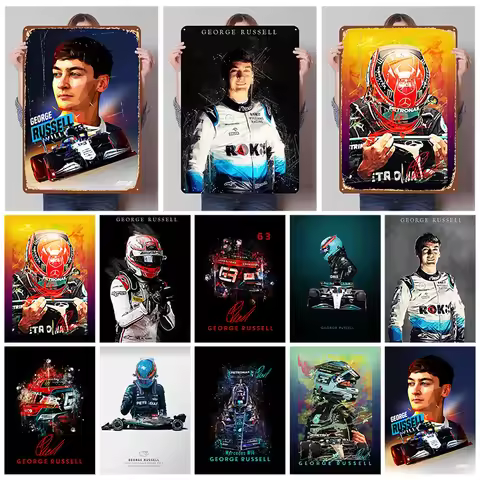George Russell Racer Posters F1 Racing Metal Signs Vintage Home Decor Items Custom Tin Plates for Wa
