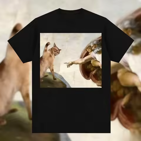 Michelangelo Created An Interesting Cat Emoji T-shirt During The Renaissance Period. 2025-26 Summer 