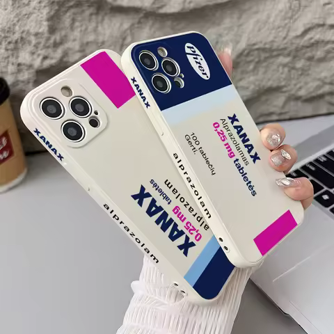 XANAX Box Phone Case for iPhone 16 15 14 Plus 13 12 Mini 11 Pro Max X Xs XR 7 8 Straight Edge Soft S