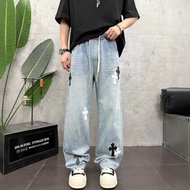 Chrome Hearts Four Seasons Cross Leather Stretch Couple Jeans