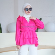 ALEYA BLOUSE RUFFLE SUSUN WANITA TOYOBO PREMIUM LENGAN BALON | JISOO TOP ATASAN WANITA MUSLIM | BLOU