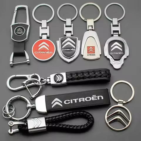 3D Metal/Leather Car Keychain Badge Emblem For Citroen C5X C6 DS C3-XR C4L C4 C1 C5 C6 VTS C-ELYSEE 