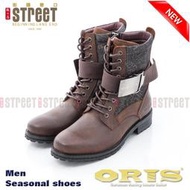 【街頭巷口 Street】 ORIS 男款 紳士風格 經典扣環 雙材質拼接 高筒靴 SB15948A03 咖啡色
