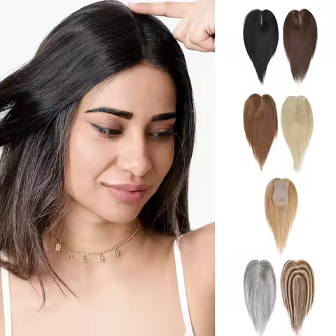 100% Human Hair 8-14inch 7X11cm Simulation Hairnet Toppers Clip in Hairpieces for Women with Thinnin