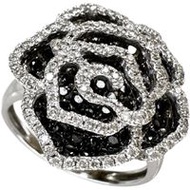 Pre-owned women's ring, size 10.5, featuring a rose motif, 0.62ct black diamond, and 0.38ct other di