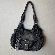 Angel's Kiss Y2K Vintage Soft Leather Shoulder Bag for Women Spacious Multi Pocket Crossbody Bag Tre