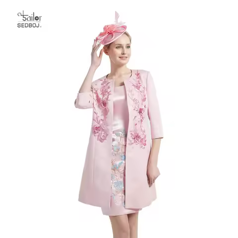 Customized formal wedding guest dress bride's mother's pink jacket and dress evening gown with sleev