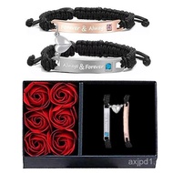 Couple Rhinestone Decorated Magnetic Heart Charm String Bracelet  Gift with Rose Gift Box, 1 Set Fas