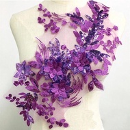 Purple Applique Sequins Embroidery 3D Flower Lace Applique Trim Dress Fabrics DIY Material for Weddi