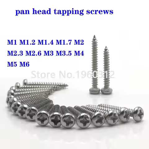 10-100pcs M1 M1.2 M1.4 M1.7 M2 M2.3 M2.6 M3 M4 M5 M6 Stainless steel Cross recessed round pan head t