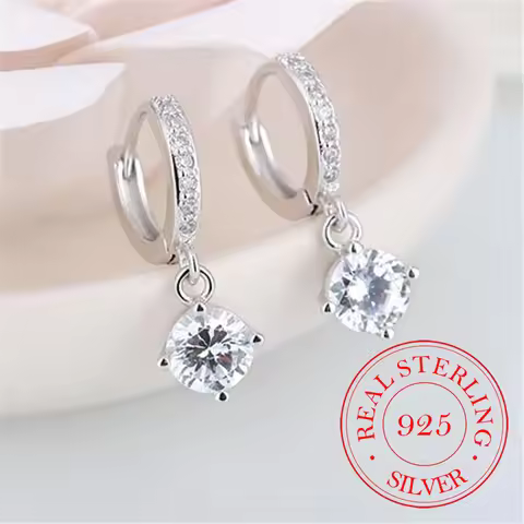 925 Sterling Silver Earrings Mosaic CZ Four Claws Zircon Drop Earrings For Women oorbellen brincos p