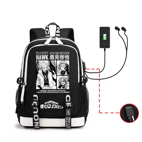 MHA Backpack Cosplay Shoto Todoroki My Hero Academia Anime Bags Shcoolbag USB Large Capacity Shoulde