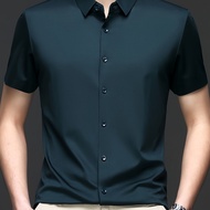 TEMU [Dream Obm] เสื้อผ้าแฟชั่นฤดูร้อนผู้ชาย สีพื้น ปกคอแบบมีปก กระดุมแถวเดียว ไร้รอยต่อ เสื้อคาร์ดิ