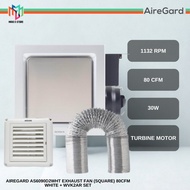 AireGard D2 Air Ventilation Exhaust Fan Silent Series - Square/White) AS6090D2WHT