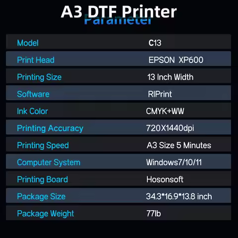 A3 XP600 DTF Printer Impresora XP600 DTF Printer Directy Transfer Printer machine For T-shirt A3 DTF