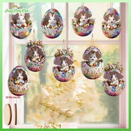 [ERHK-t] 8Pcs Wooden Easter Egg Decorative Hanging Set 2D DIY Craft Easter Simulation Egg Decorative