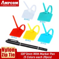 AMPCOM Kabel Ritsleting Nylon dengan Penanda Ties Kabel Bertanda yang Mengunci Sendiri - Pena Tanda
