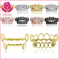 SIKONG ทองเงินเงิน ฟันฮิปฮอป grillz โลหะสำหรับตกแต่ง ปากด้านบนด้านล่าง หมวกครอบฟัน ปาร์ตี้คอสเพลย์ ท