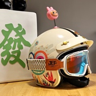 Taiwan JEF Comic Style Retro 3/4 Helmet Locomotive Electric Vehicle Scooter Motorcycle Four Seasons 