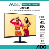 AOC 27" U27B35 4K UHD LED (3840x2160 @60Hz) IPS Panel LCD Monitor (4ms (GtG), Input: HDMI+DP, VESA, 
