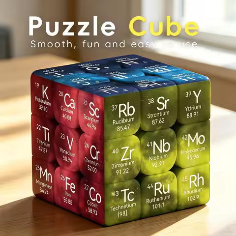 3x3x3 Speed Cube with Periodic Table - Professional Smooth Chemistry Puzzle Cube for Stress Relief A