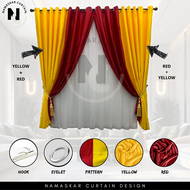 X2 Ready Made Curtain!!! Siap Jahit, LANGSIR MIX COLOUR Kain Tebal Blackout (Eyelet &amp; Cangkuk) -Red + Yellow Color-