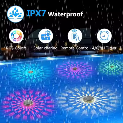Pool Light, Solar Charging Floating Pool Light with Remote Control, 9 Lighting Modes, IPX7 Waterproo