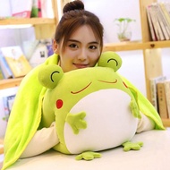 KATUN HIJAU 35cm Emotional GREEN FROG Plush Toy Down Cotton Stuffed Squishy Animal Functional Pillow Blanket Flannel Warm Hand Gift FROG Doll FROG GREEN Newest Children's Toy Cute FROG Doll Kids Simulation Toy