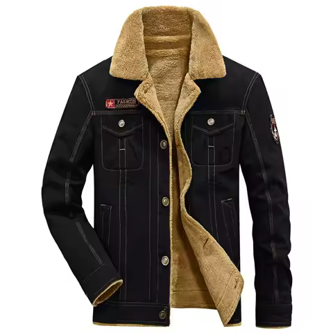 Winter Jeans Jacket Jacket Men's Lapel Lamb Fur Jacket Men's Winter Autumn Jacket Denim Inner Fleece