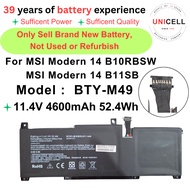 For Laptop battery BTY-M49 11.4V 4600mAh 52.4Wh MSI Modern 14 B10M B10RAS B10RBSW B11MW B11SB-006AU 