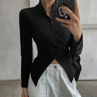 เสื้อยืดกระดุมแขนยาวรัดรูปสตรีซับในเทอร์มอล