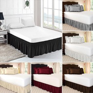 JK3U ห่อรอบ Easy Fit แถบยางยืดผ้าคลุมเตียงกระโปรงเตียง Bed Ruffles Home Decor Hotel Pure Color