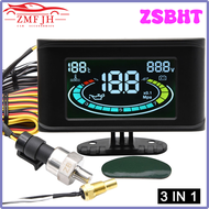 ZSBHT 3in1น้ำมันรถยนต์รถบรรทุกดิจิตอล LCD เกจวัดอุณหภูมิหม้อน้ำเกจวัดความดันโวลต์มิเตอร์ + เซ็นเซอร์