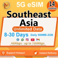 Asia 14 Countries eSIM 5G High Speed 8-30 Days | Unlimited Data | Southeast Asia eSIM | Instant Deli