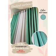 3in1set Mint green (2 blackout and 1lace) Blackout Curtains 5ft/6ft/7ft/8ft/9ft/10ft Rings per panel
