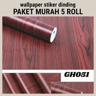 Paket Wallpaper 5 ROLL Stiker Dinding Motif Serat Kayu GH051 Hiasan Tembok/Meja Ruangan 45cmx5m