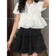 Women's Babydoll Shirt A29 Crochet V-Neck Flared Sleeves - Korean Style Cute Lapstore Cao nguyen Tin