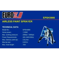 Euro X 1100W 230Bar Pressure Professional Airless Paint Sprayer EPSH3900