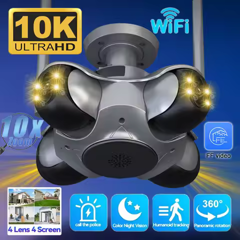10K 20MP Four Screen WiFi Security Camera Outdoor Wireless CCTV Auto Tracking Smart Four Lens PTZ Su