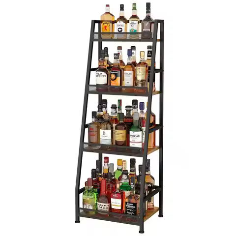 Home Bar Trapezoid Liquor Rack11.81"D x 15.55"W x 43.89"H Freestanding Stepped Wine Whiskey Display 