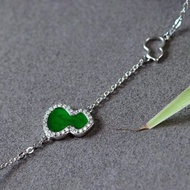 天然A貨翡翠葫蘆項鏈手鏈 陽綠色顏色豔麗 質地細膩 S925銀鑲嵌