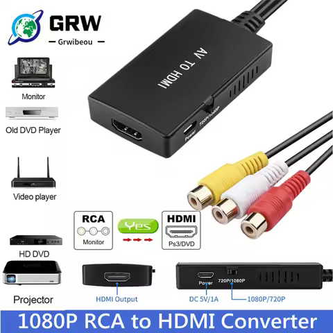 HDMI RCA to Converter RCA to HDMI Converter, Composite to HDMI Adapter Support 1080P PAL/NTSC Compat